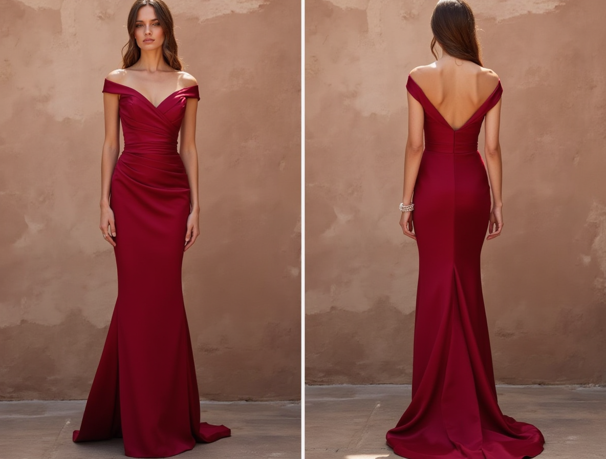 Elegant Red Evening Dress & Prom Gown with Beaded Bodice and Flowing T
