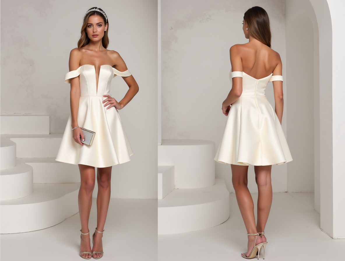 Romantic White Mini Short Wedding Dress with a Layered Chiffon Skirt for a Soft Look