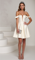 Romantic White Mini Short Wedding Dress with a Layered Chiffon Skirt for a Soft Look