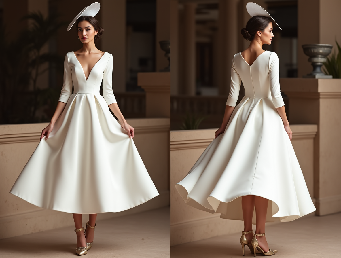 Elegant Old Skool Look Elegant Lace Long Sleeved Tea Length