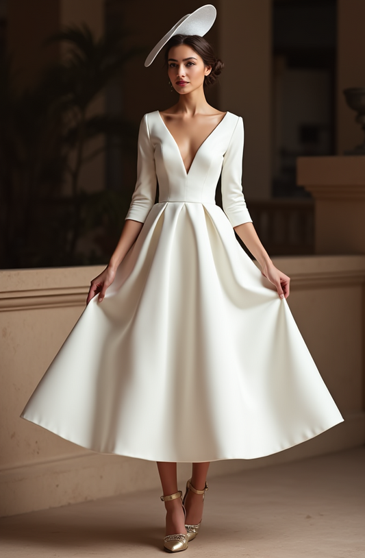 Chic White Mini Short Wedding Dress with Pearl Buttons for a Vintage and Timeless Look