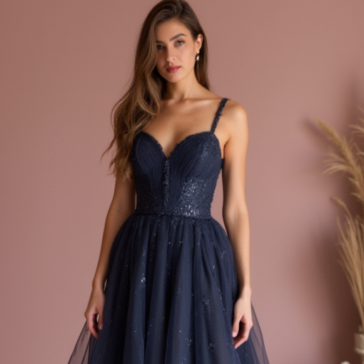 Romantic Blue Evening Dress & Prom Dress with Corset Bodice and Flowing Chiffon