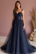 Romantic Blue Evening Dress & Prom Dress with Corset Bodice and Flowing Chiffon
