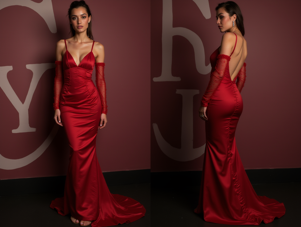 Classic Red Evening Dress & Prom Dress with Sweetheart Neckline and Satin Finish
