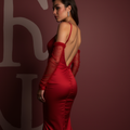 Classic Red Evening Dress & Prom Dress with Sweetheart Neckline and Satin Finish
