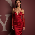 Classic Red Evening Dress & Prom Dress with Sweetheart Neckline and Satin Finish