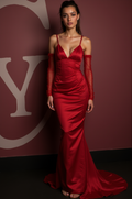 Classic Red Evening Dress & Prom Dress with Sweetheart Neckline and Satin Finish