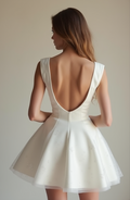 Chic White Mini Short Wedding Dress with Pearl Buttons for a Vintage and Timeless Look