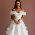 Playful White Mini Short Wedding Dress with a Slit Skirt for a Flirty and Fun Style