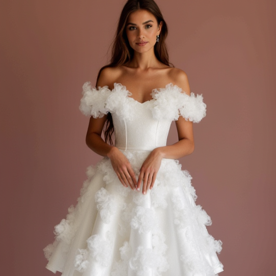 Playful White Mini Short Wedding Dress with a Slit Skirt for a Flirty and Fun Style