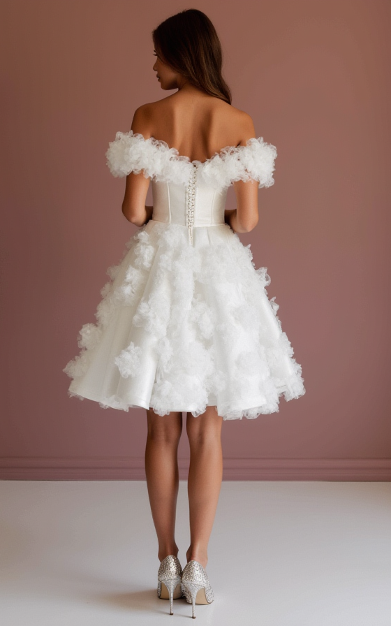 Playful White Mini Short Wedding Dress with a Slit Skirt for a Flirty and Fun Style