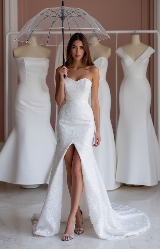 Stunning White A-Line Bridal Gown with Off-Shoulder Sleeves for a Fairytale Look