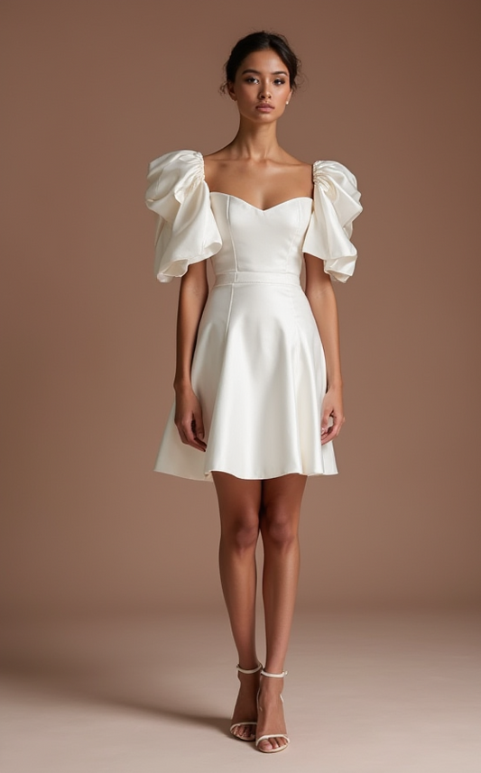 Chic White Mini Short Wedding Dress with a Strapless Bodice for a Sleek and Modern Look