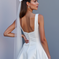 Modern White Mini Short Wedding Dress with a High Slit for a Trendy and Confident Bridal Look