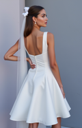 Modern White Mini Short Wedding Dress with a High Slit for a Trendy and Confident Bridal Look