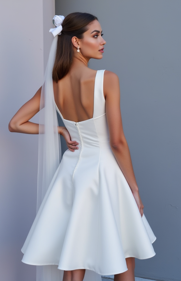 Modern White Mini Short Wedding Dress with a High Slit for a Trendy and Confident Bridal Look