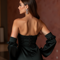 Regal Black Evening Dress & Prom Dress with Satin Drape and Embellished Waist
