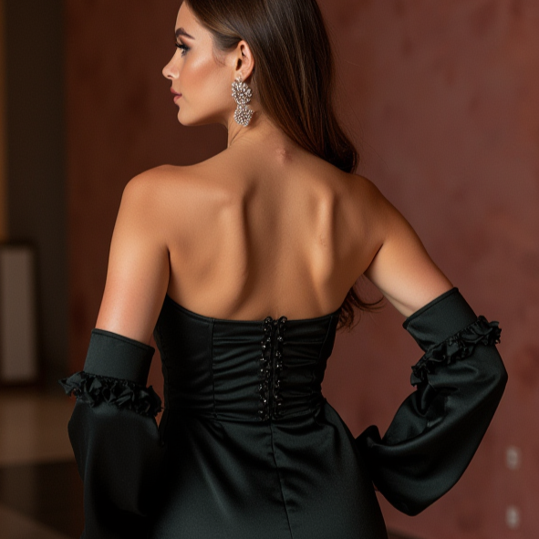 Regal Black Evening Dress & Prom Dress with Satin Drape and Embellished Waist