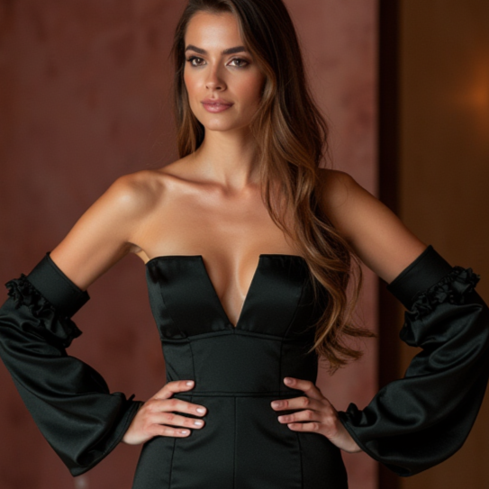 Regal Black Evening Dress & Prom Dress with Satin Drape and Embellished Waist