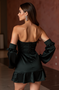 Regal Black Evening Dress & Prom Dress with Satin Drape and Embellished Waist