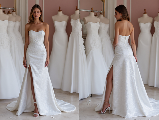 Chic White A-Line Bridal Gown with a Deep V-Neckline and Illusion Sleeves