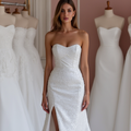 Chic White A-Line Bridal Gown with a Deep V-Neckline and Illusion Sleeves