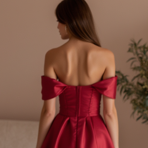 Daring Red Evening Dress & Prom Dress with Sheer Sleeves and Plunging Neckline