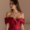 Daring Red Evening Dress & Prom Dress with Sheer Sleeves and Plunging Neckline