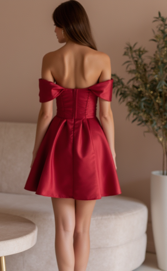 Daring Red Evening Dress & Prom Dress with Sheer Sleeves and Plunging Neckline