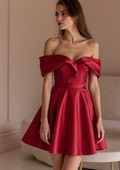 Daring Red Evening Dress & Prom Dress with Sheer Sleeves and Plunging Neckline