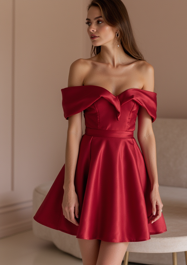 Daring Red Evening Dress & Prom Dress with Sheer Sleeves and Plunging Neckline