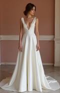 Glamorous White A-Line Bridal Gown with Sparkling Beads and Elegant Train