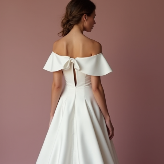 Modern White Princess Wedding Dress with a Plunging Neckline and Elegant Design