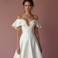 Modern White Princess Wedding Dress with a Plunging Neckline and Elegant Design
