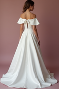 Modern White Princess Wedding Dress with a Plunging Neckline and Elegant Design