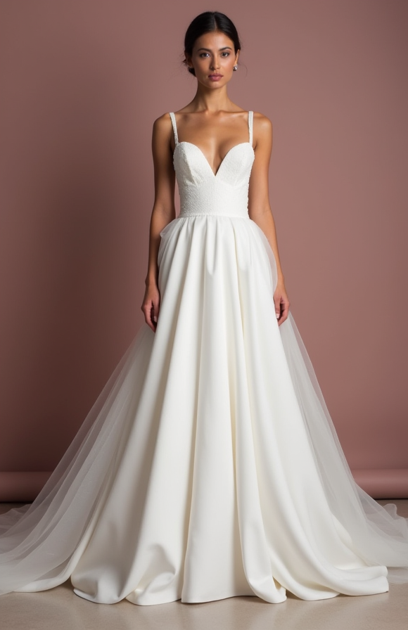Classic White Princess Wedding Gown with Pearl Embellishments for Elegance