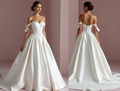 Regal White Princess Ball Gown with Off-Shoulder Draping and a Statement Train
