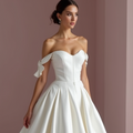 Regal White Princess Ball Gown with Off-Shoulder Draping and a Statement Train
