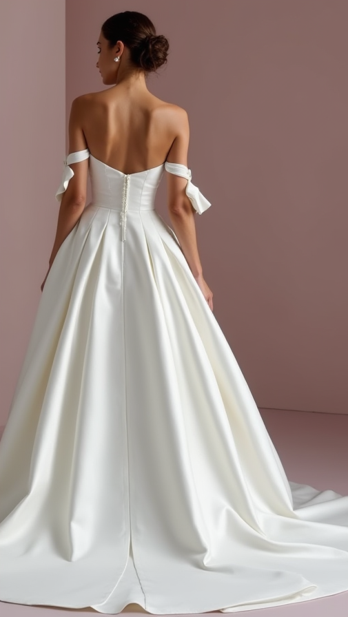 Regal White Princess Ball Gown with Off-Shoulder Draping and a Statement Train