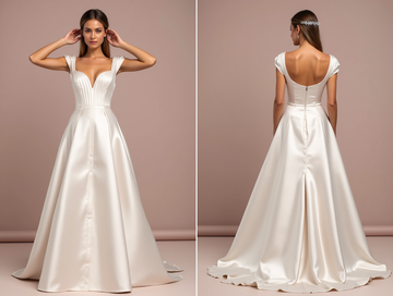 Vintage White A-Line Wedding Dress with Cap Sleeves and Embroidered Lace