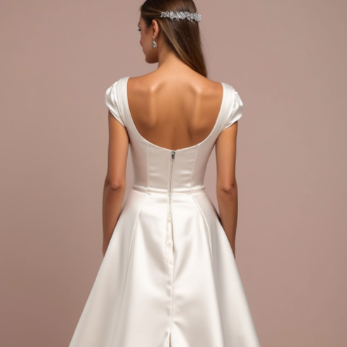 Vintage White A-Line Wedding Dress with Cap Sleeves and Embroidered Lace