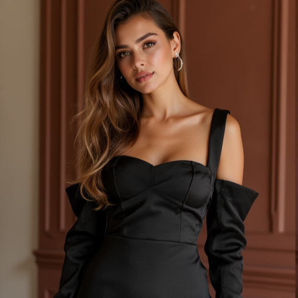 Vintage-Inspired Black Evening Dress & Prom Dress with Crystal Beading