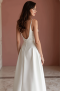 Regal White A-Line Wedding Dress with Satin Skirt and Beaded Bodice for a Luxe Look