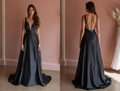 Ethereal Black Evening Dress & Prom Dress with Starry Tulle and Flowing Train