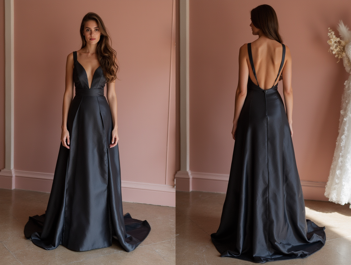 Ethereal Black Evening Dress & Prom Dress with Starry Tulle and Flowing Train