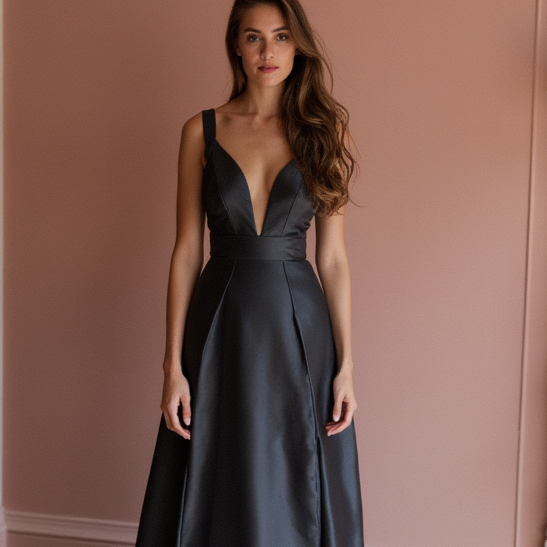 Ethereal Black Evening Dress & Prom Dress with Starry Tulle and Flowing Train