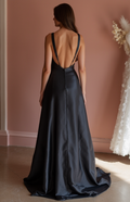 Ethereal Black Evening Dress & Prom Dress with Starry Tulle and Flowing Train