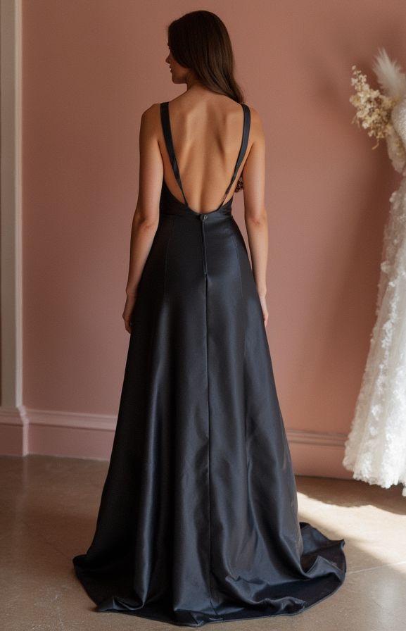 Ethereal Black Evening Dress & Prom Dress with Starry Tulle and Flowing Train