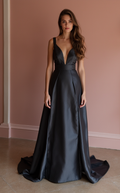 Ethereal Black Evening Dress & Prom Dress with Starry Tulle and Flowing Train