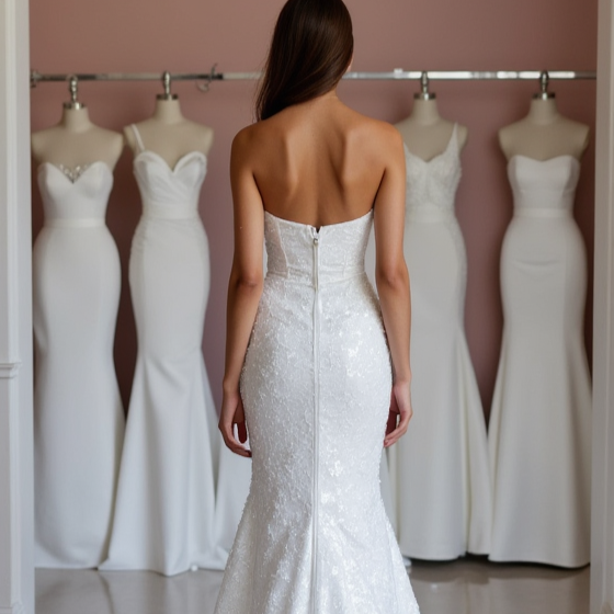 Minimalist White A-Line Bridal Gown with Clean Satin Fabric and Chic Design